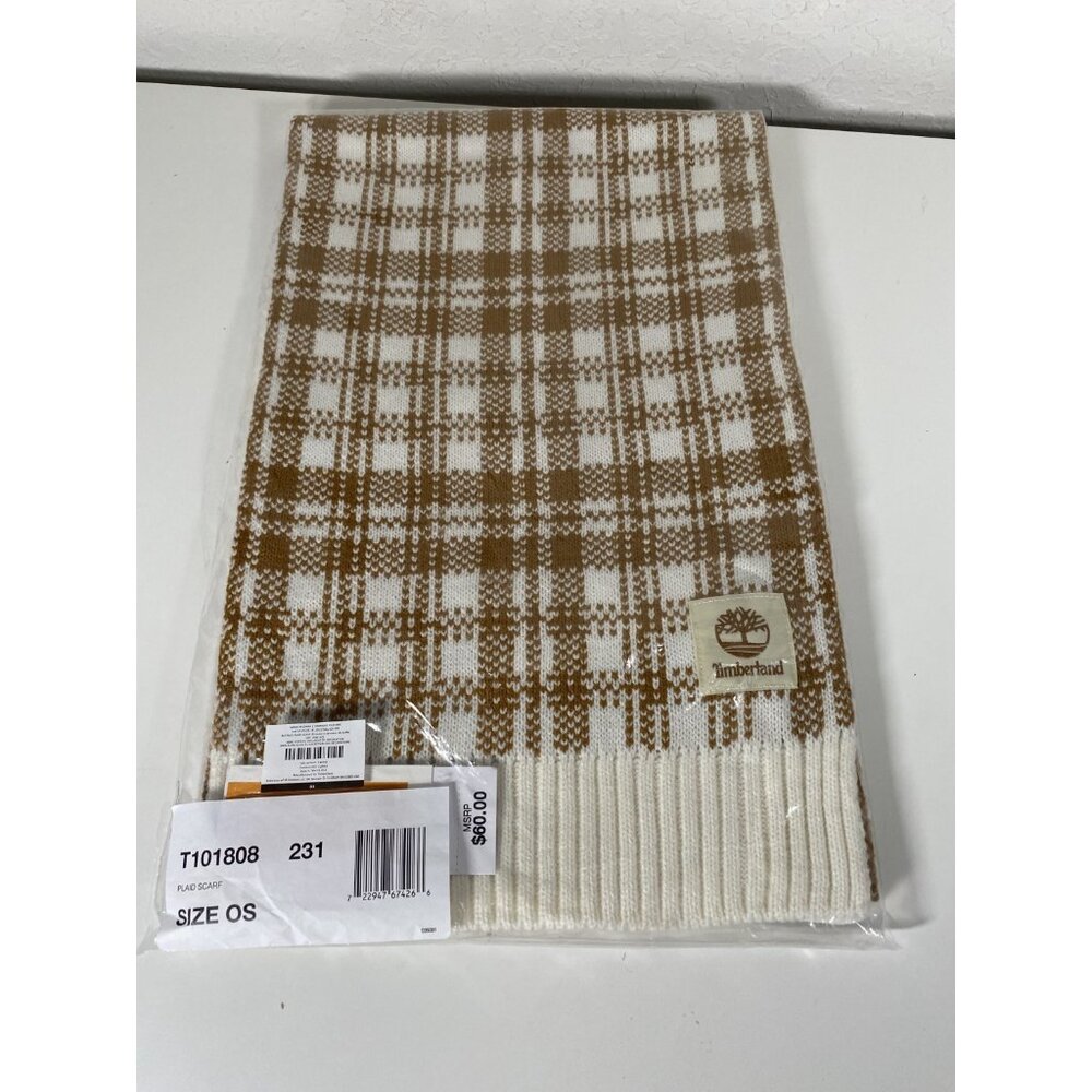 Timberland Scarf Buffalo Plaid Tan Beige White NWT Fall Cozy Soft